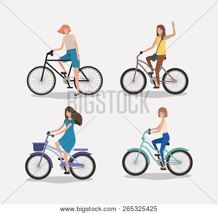Group Of Women On Bicycle Vector Illustration Design