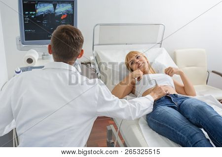 The Pregnant Lady Pacient At Ultrasonography Examination, Close View
