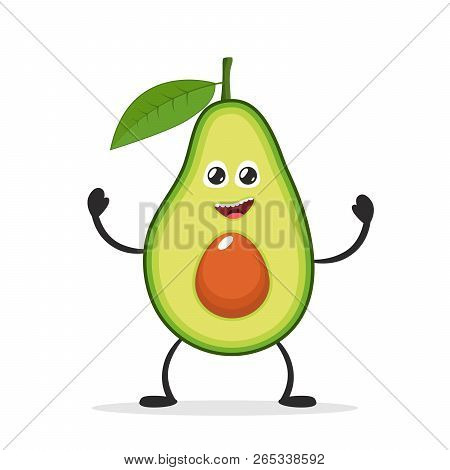 Happy Smiling Avocado. Funny Fruit Concept. Flat Cartoon Character Icon. Vector Illustration.