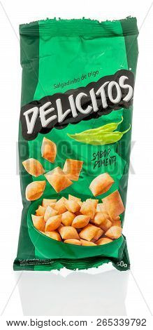 Winneconne, Wi - 14 October 2018:  A Package Of Delicitos Pepper Puffed Snack From Brazil On An Isol