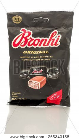 Winneconne, Wi - 25 October 2018:  A Bag Of Kras Bronhi Toffee With Herbs From Croatia On An Isolate