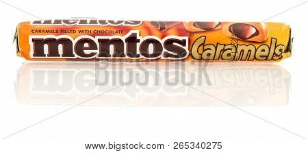 Winneconne, Wi - 25 October 2018:  A Package Of Mentos Caramels Filled With Chocolate From Russia On