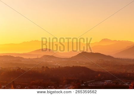 Colorful Autumn Sunset In The Italian Countryside