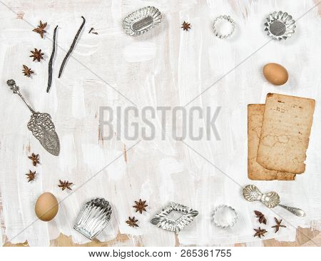 Food Background. Backing Recipe Book. Kitschen Toos And Utensils