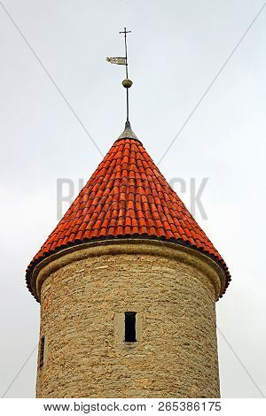 Medieval Tower Of The Viru Gate In The Old Town Of Tallinn, Estonia