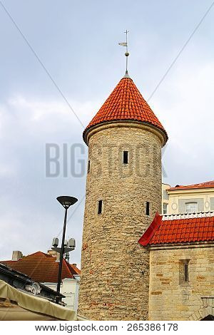Medieval Tower Of The Viru Gate In The Old Town Of Tallinn, Estonia