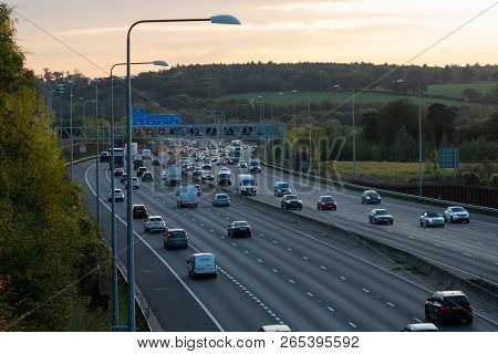 London, Uk - October 18, 2018: Evening Heavy Traffic On Busiest British Motorway M25