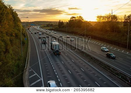 London, Uk - October 18, 2018: Evening Heavy Traffic On Busiest British Motorway M25