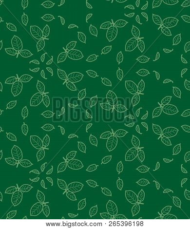 Hand Drawn Seamless Pattern With Leaves For Wallpaper, Greeting Card, Gift Box, Textile Printing. Ve