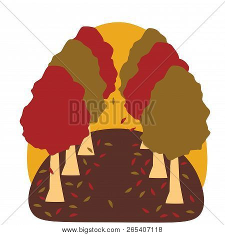 Autumn Alley Isolated On White Background. Vector Illustration.