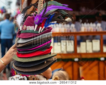 Traditional Hats With Feathers, Oktoberfest, Munich, Bavaria