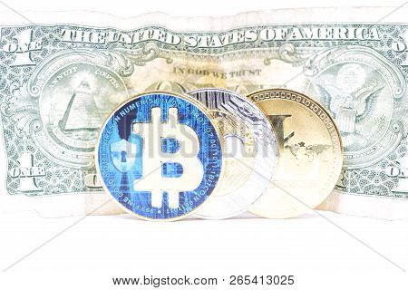 Blurred Crumpled Dollar Money And Different Bitcoin