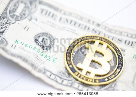 Blurred Crumpled Dollar Money And Different Bitcoin