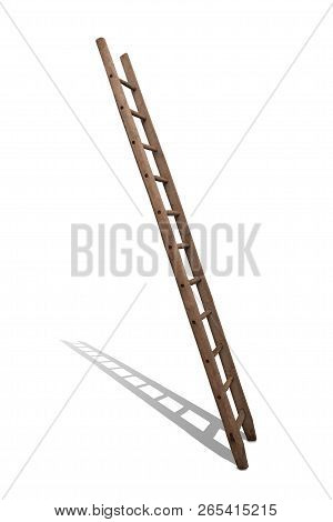 Old Wooden Ladder In Front Of White
