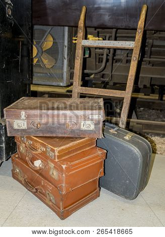 Old Vintage Suitcases - Bressingham Steam & Gardens Museum - Norfolk, England - Photo Taken On 7 Of 