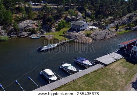 Marina of the Norwegian fishing town Hvaler . June 19,2018. Hvaler,Norway
