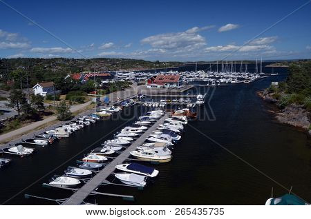 Marina of the Norwegian fishing town Hvaler . June 19,2018. Hvaler,Norway