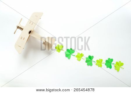 St. Patricks Day, Plane Luck Shamrock On White Background