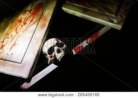 Spooky Skull Peers Out Of A Broken Cupboard