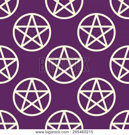 Pentagram Seamless Pattern, Magic Occult Star Symbol. Vector Background Illustration In White Isolat