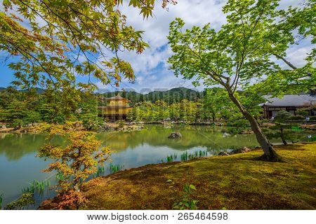 Kinkakuji Or Rokuonji. The Golden Pavilion, Whose Top Two Floors Are Completely Covered In Gold Leaf