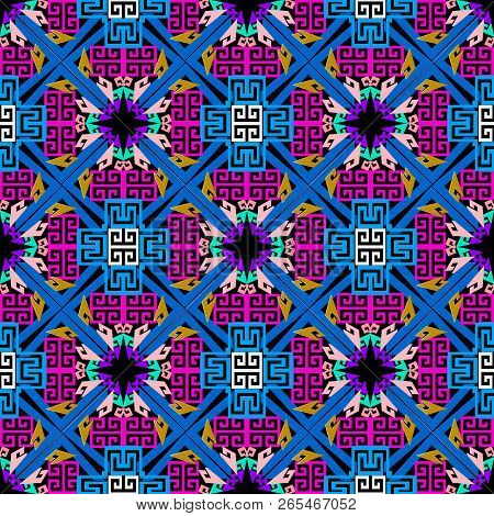 Tribal Ethnic Style Geometric Greek Vector Seamless Pattern. Col
