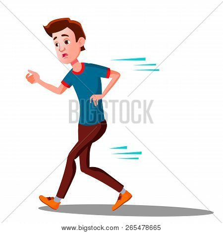 Teen Boy Runinng Away In Panic Vector. Isolated Illustration