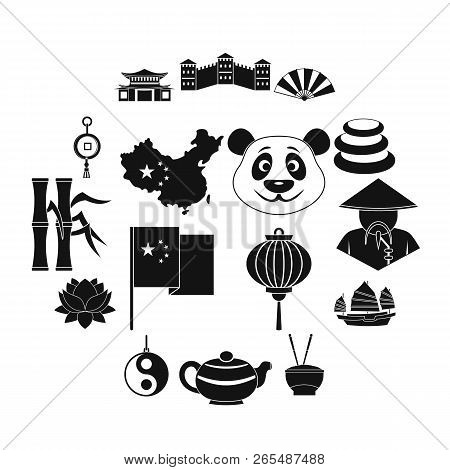 China Travel Symbols Icons Set. Simple Illustration Of 16 China Travel Symbols Icons For Web