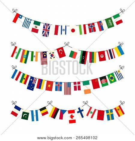 Set Of Different Garlands With True Proportions Flags Of World Sovereign States Isolated On White
