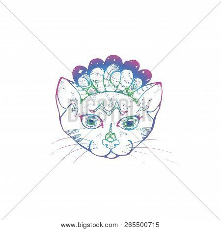Illustration Of A Portrait Of A Psyhedelic Cat. Cosmic Space And Pet.