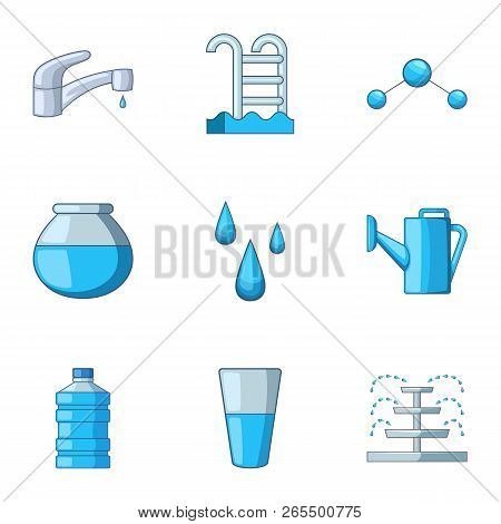 Home Water Icons Set. Cartoon Set Of 9 Home Water Icons For Web Isolated On White Background