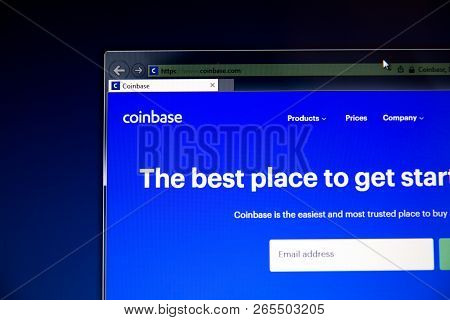 Tula, Russia - August 28, 2018: Coinbase Website On The Display Of Pc, Url - Coinbase.com.