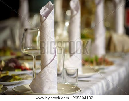 Beautiful Table Setting With Crockery And Flowers For A Party, Wedding Reception Or Other Festive Ev