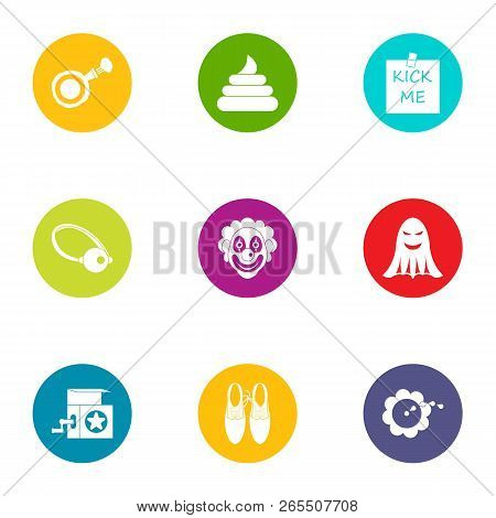 Joke Icons Set. Flat Set Of 9 Joke Icons For Web Isolated On White Background