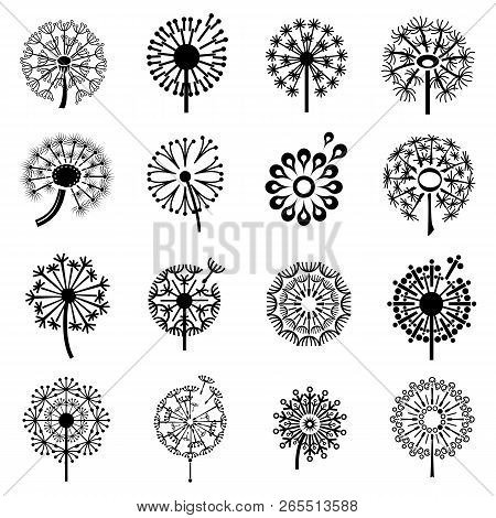 Logo With Dandelion Icons Set. Simple Illustration Of 16 Logo With Dandelion Icons For Web