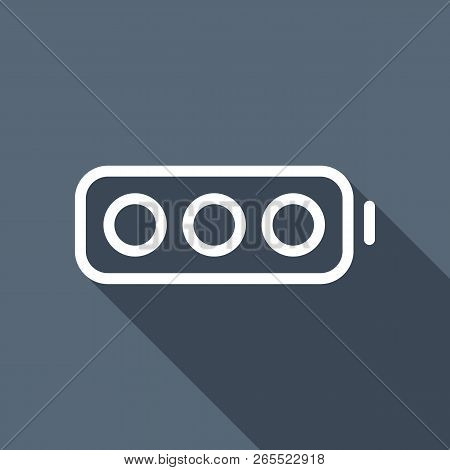 Simple Empty Battery, None Level. White Flat Icon With Long Shadow On Background