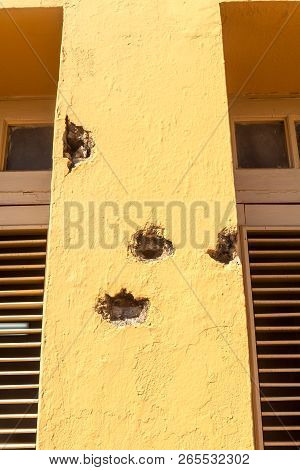 Bullet Holes At The Former La Moncada Baracks, Important Place Of Cuban History, Santiago De Cuba