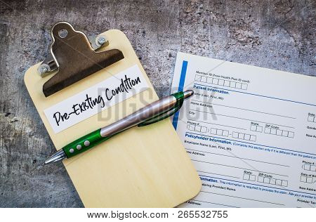 Pre-existing Condition Healthcare Concept In Usa, Flat Lay