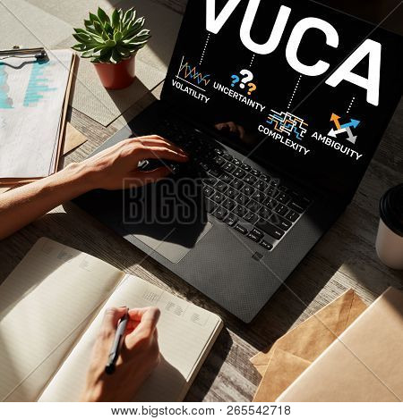 Vuca World Concept On Screen. Volatility, Uncertainty, Complexity, Ambiguity.