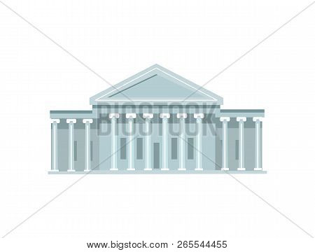 Entrance To Washington Capitol With Tall Columns. Old World Famous Building. Architectural Attractio