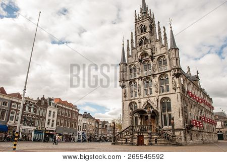 Gouda - April 28; 2017. Town Hall On The Markt Square In Gouda, Netherlands