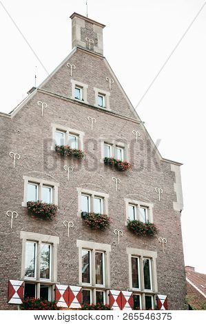 Achitecture Or Old Houses On The Street Of The City Elders Principalmark In Muenster In Germany. The