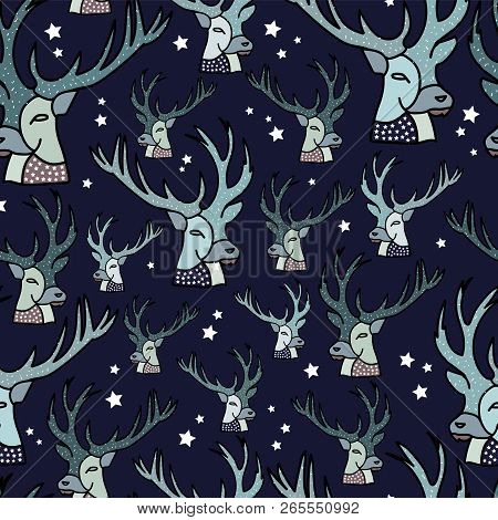 Vector Reindeer Grey And Blue Seamless Repeat Pattern Background