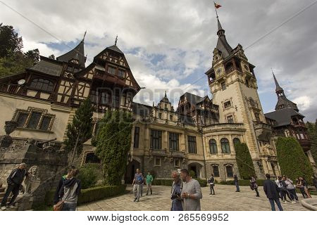 Sinaia, Romania - April 27, 2018: Peles Castle In Sinaia