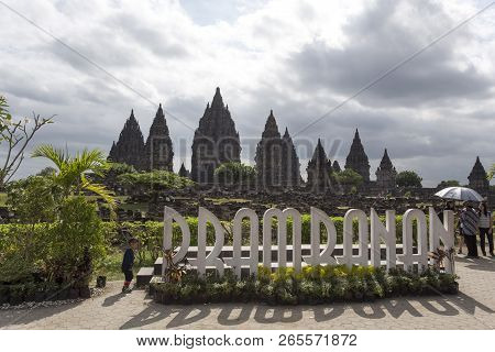 Yogyakarta, Indonesia - August 04, 2017: Tourists Visiting Prambanan Temple In Yogyakarta