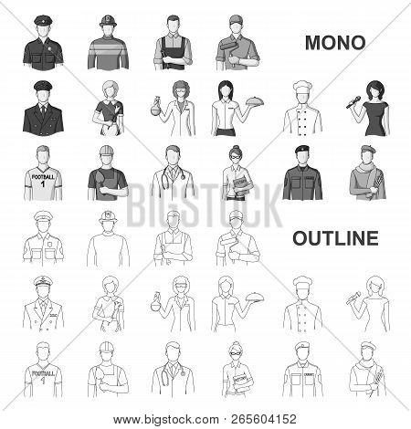 People Of Different Professions Monochrom Icons In Set Collection For Design. Worker And Specialist 