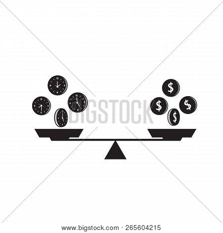 Time Is Money Concept. Bowl Scales. Dollar Money Sign. Watch Dial.