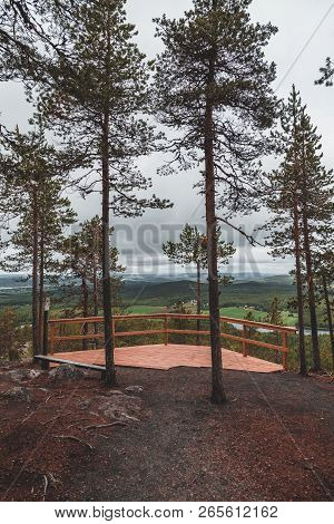 Lookout Platform At The Top Of Aavasaksa Mountain In Finland On A Summer Day