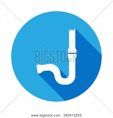Sewage Pipe Icon With Long Shadow. Bathroom And Sauna Element Icon With Long Shadow. Signs, Outline 