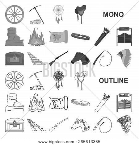 Attributes Of The Wild West Monochrom Icons In Set Collection For Design.texas And America Vector Sy